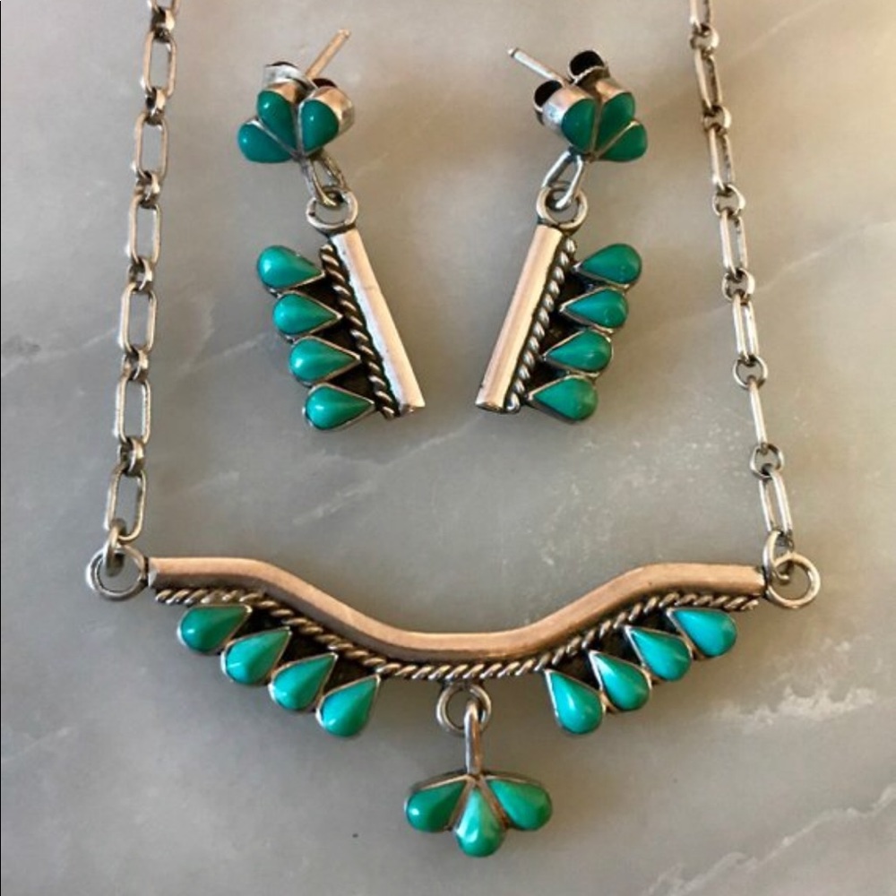 Vintage Sterling Zuni Petit Point Turquoise Set